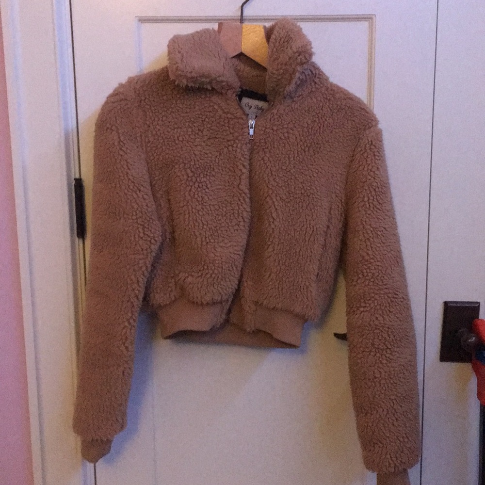 Cry baby teddy cropped fuzzy jacket